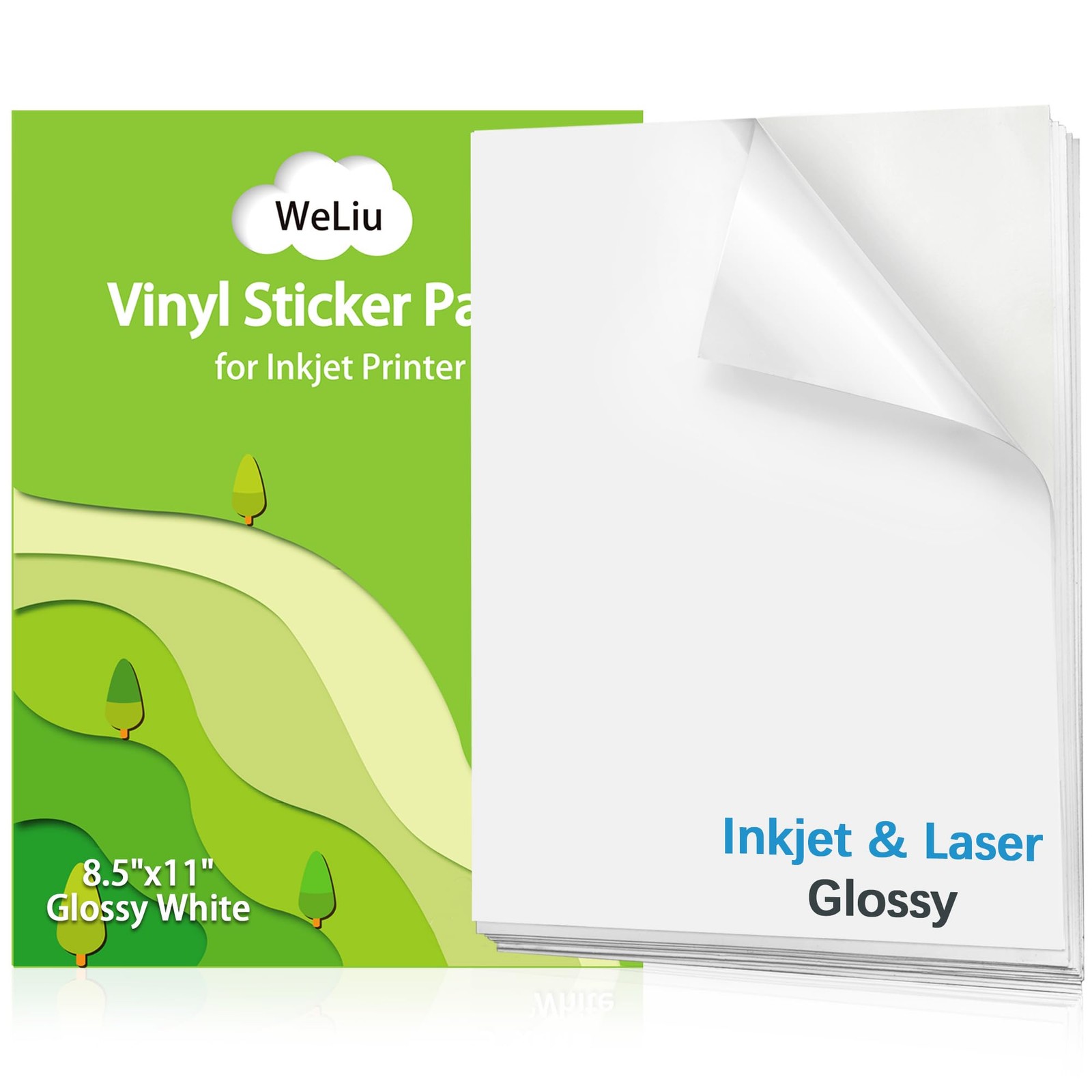 Printable Vinyl Sticker Paper for Inkjet and Laser Printer – Glossy White Wat…