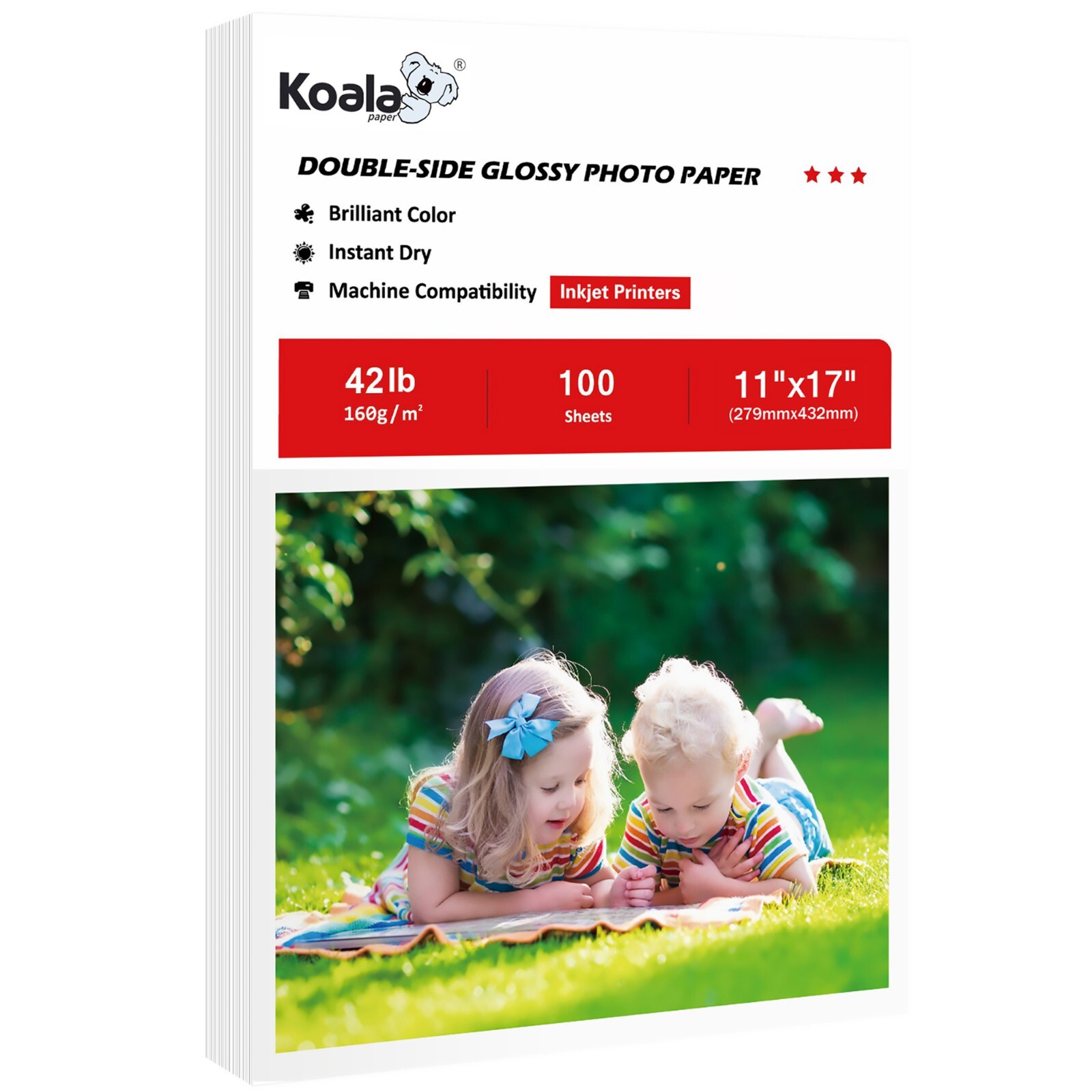 Koala Double Sided Glossy Photo Paper 11×17 42 lb 100 Sheets Inkjet Brochures