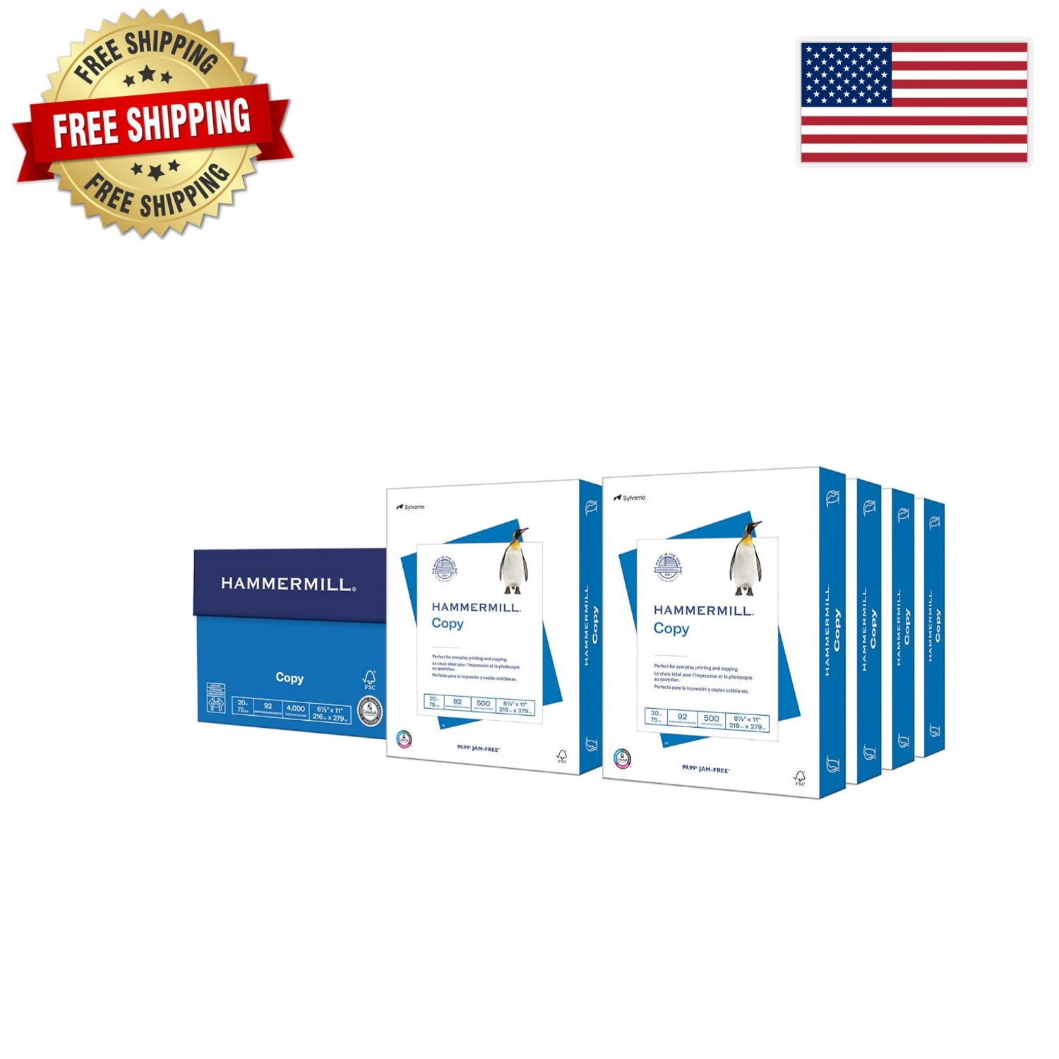 20 lb Printer Paper – 8 Reams, 4000 Sheets, 92 Bright – Made in USA