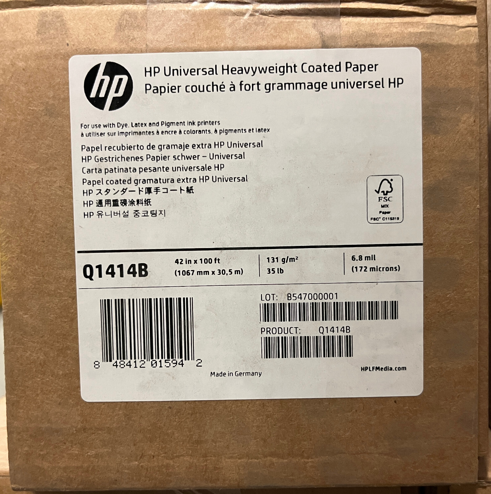 HP Q1414B CARTA PLOTTER GRAMMATURA PESANTE PAPER 1067mmX30,5mt 131gr