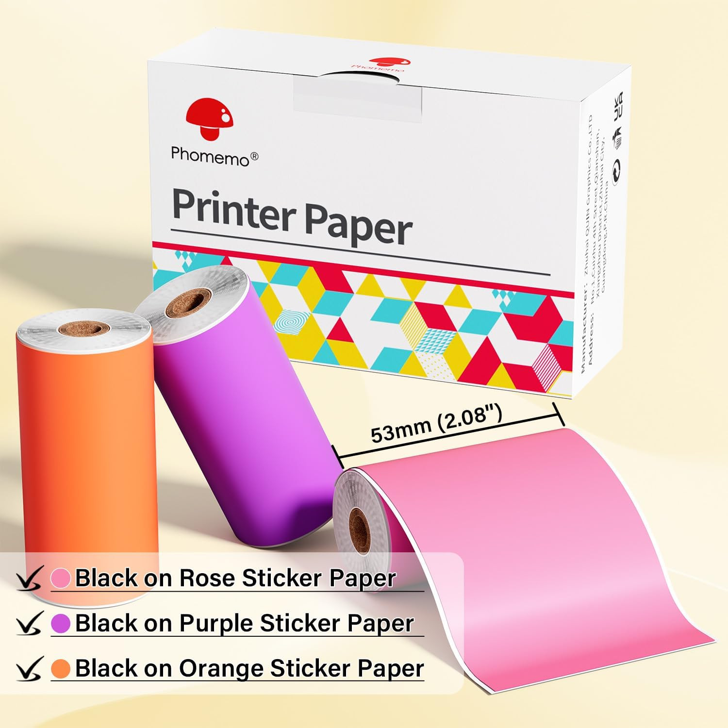 Colorful Thermal Sticker Paper T02/M02X/Y02C/Q02 Pocket Printer, Black Character