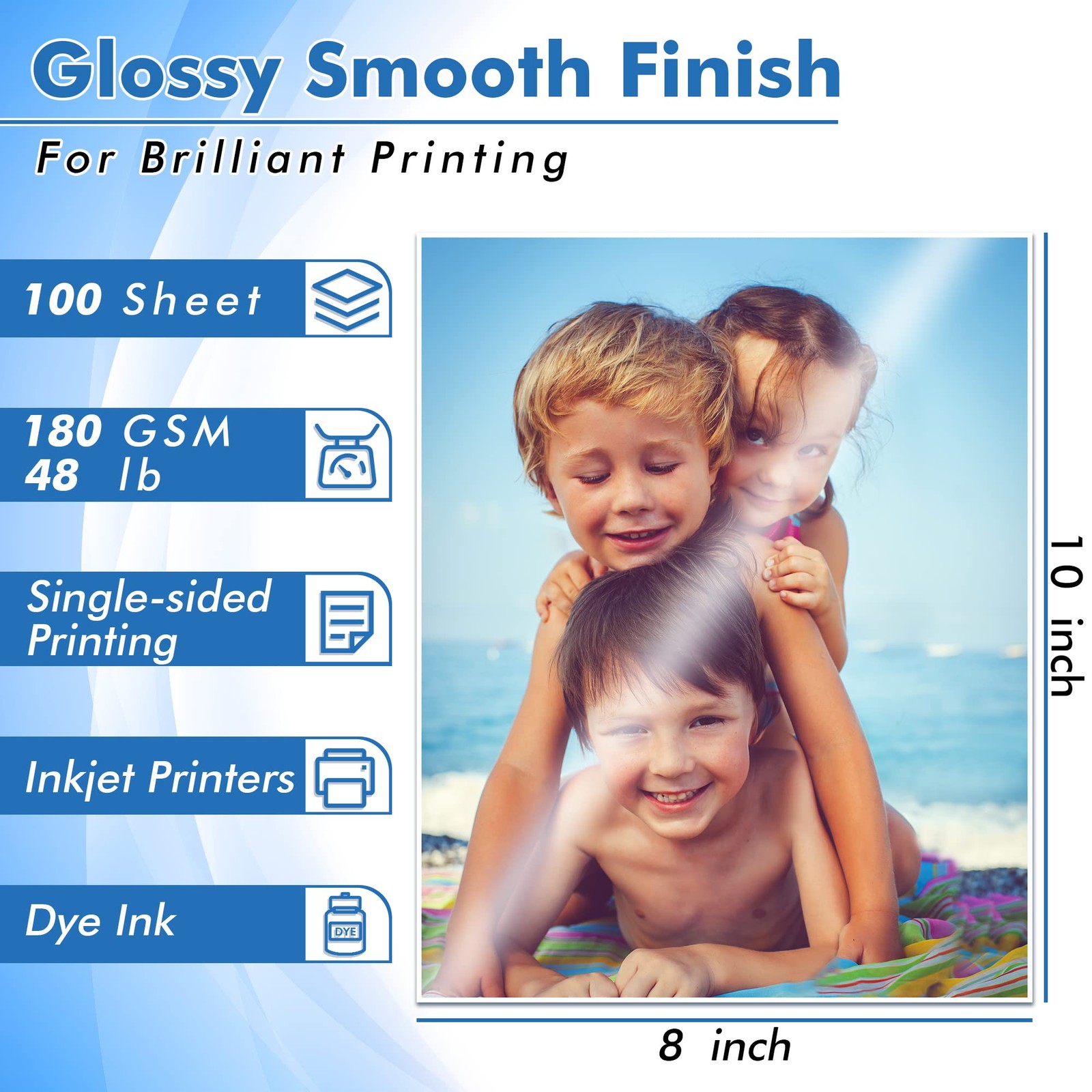 100 Sheets Koala Glossy Inkjet Photo Paper DYE INK 48 LBS 180GSM 8×10 Inch