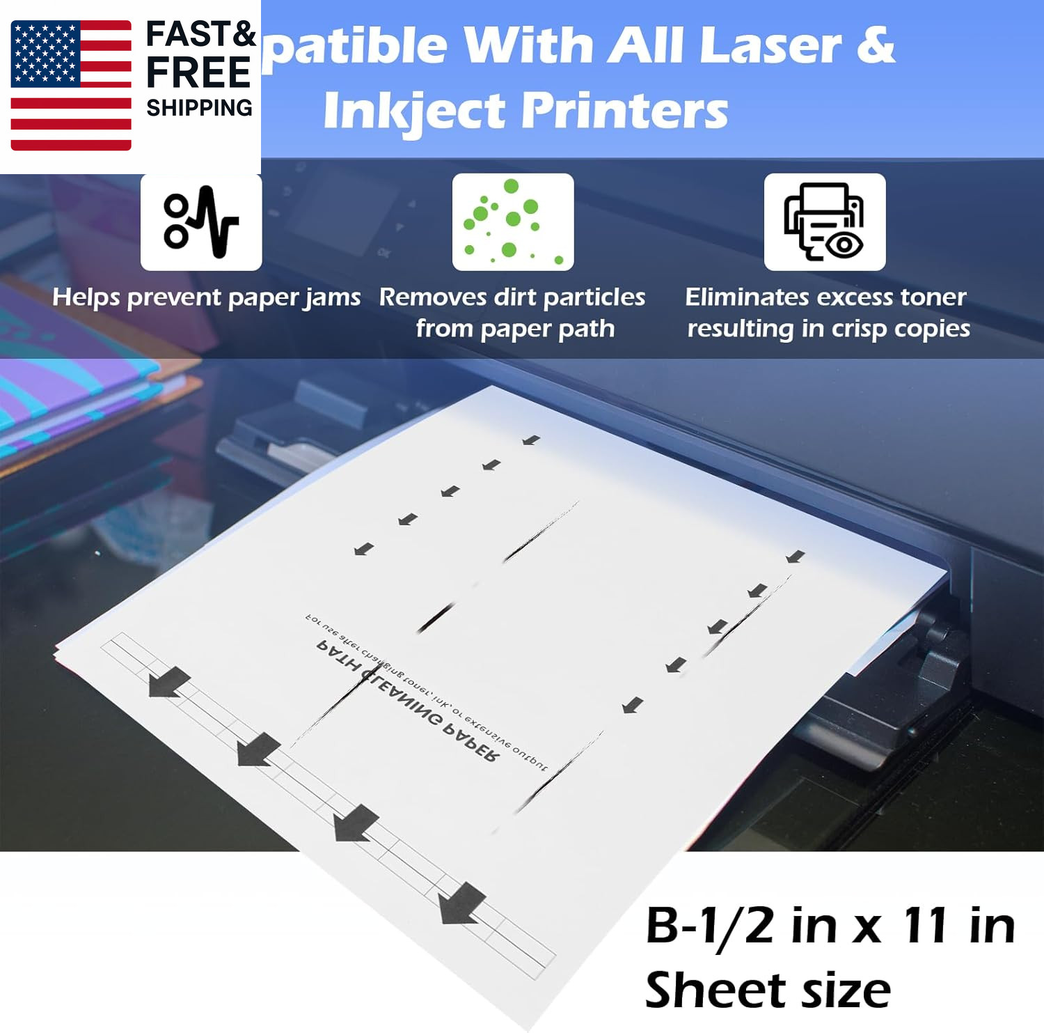 15-Pack Letter Size Printer Cleaning Sheets for Laser and Inkjet Copier Fax Roll