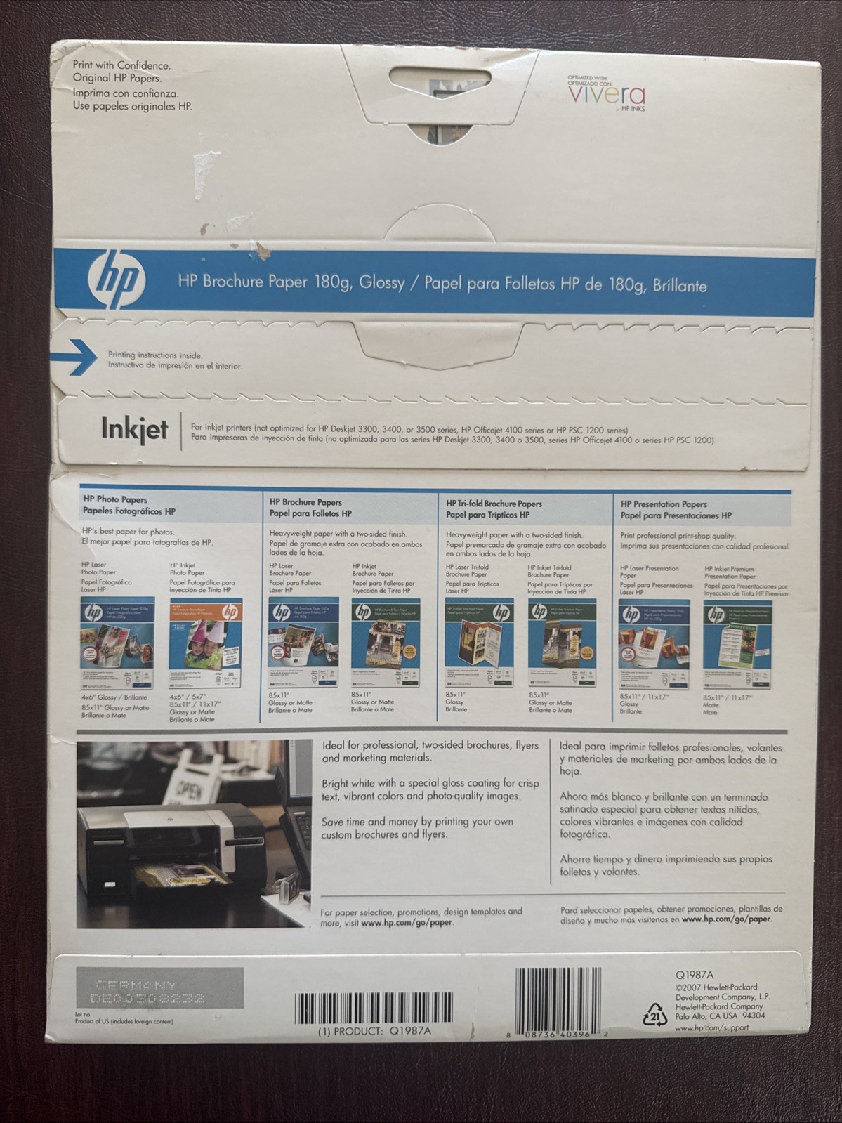 HP Inkjet Brochure Paper 98 Bright 48lb 8.5 x 11 White 150 Pack Q1987A NWT NIB