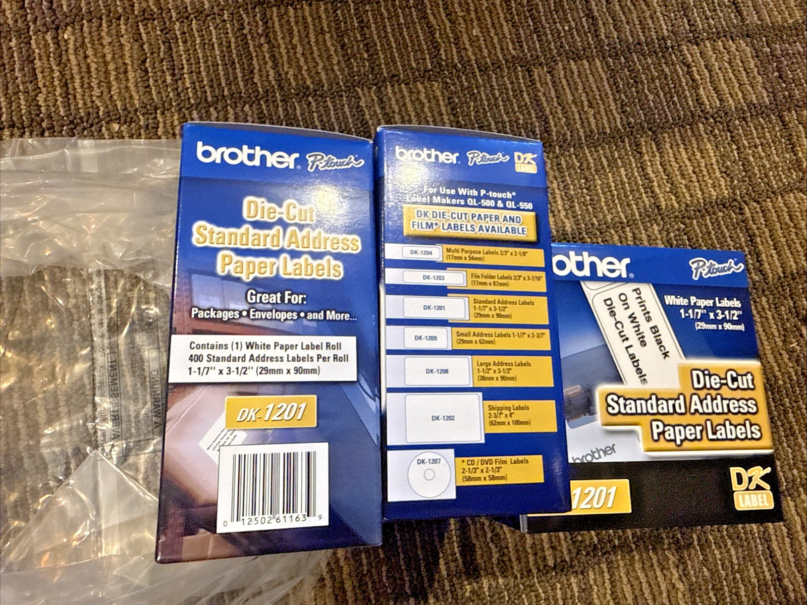 Original Brother DK-1201 3 Rolls (400) Address Labels P-Touch: QL-1050 QL-500