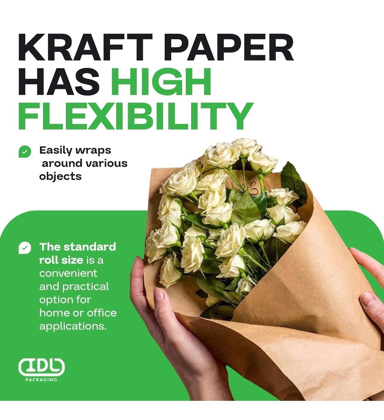 IDL Packaging Large Brown Kraft Paper Roll 18″ x 1200 feet (14400 inches) – N…