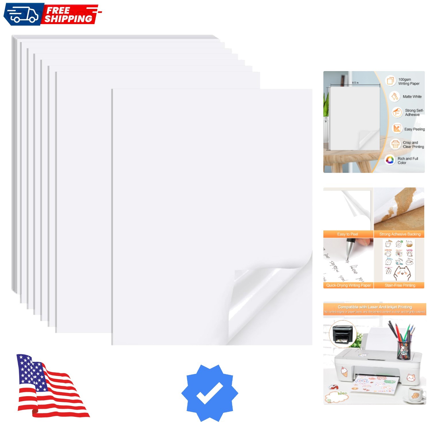 Printable Sticker Paper for Inkjet Printer, 40 Sheets 8.5″x11” Matte Sticker…