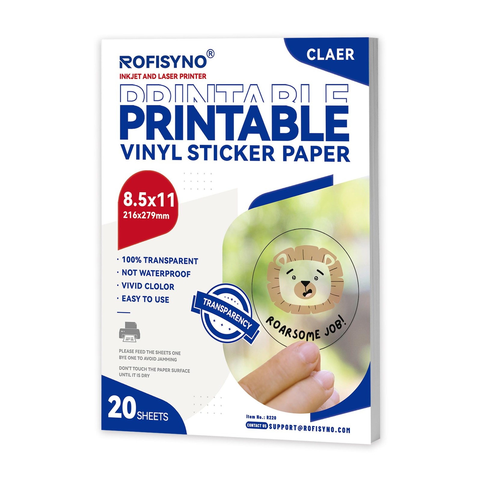 8.5×11 Clear Printable Vinyl Sticker Paper for Inkjet & Laser Printers, 100% …