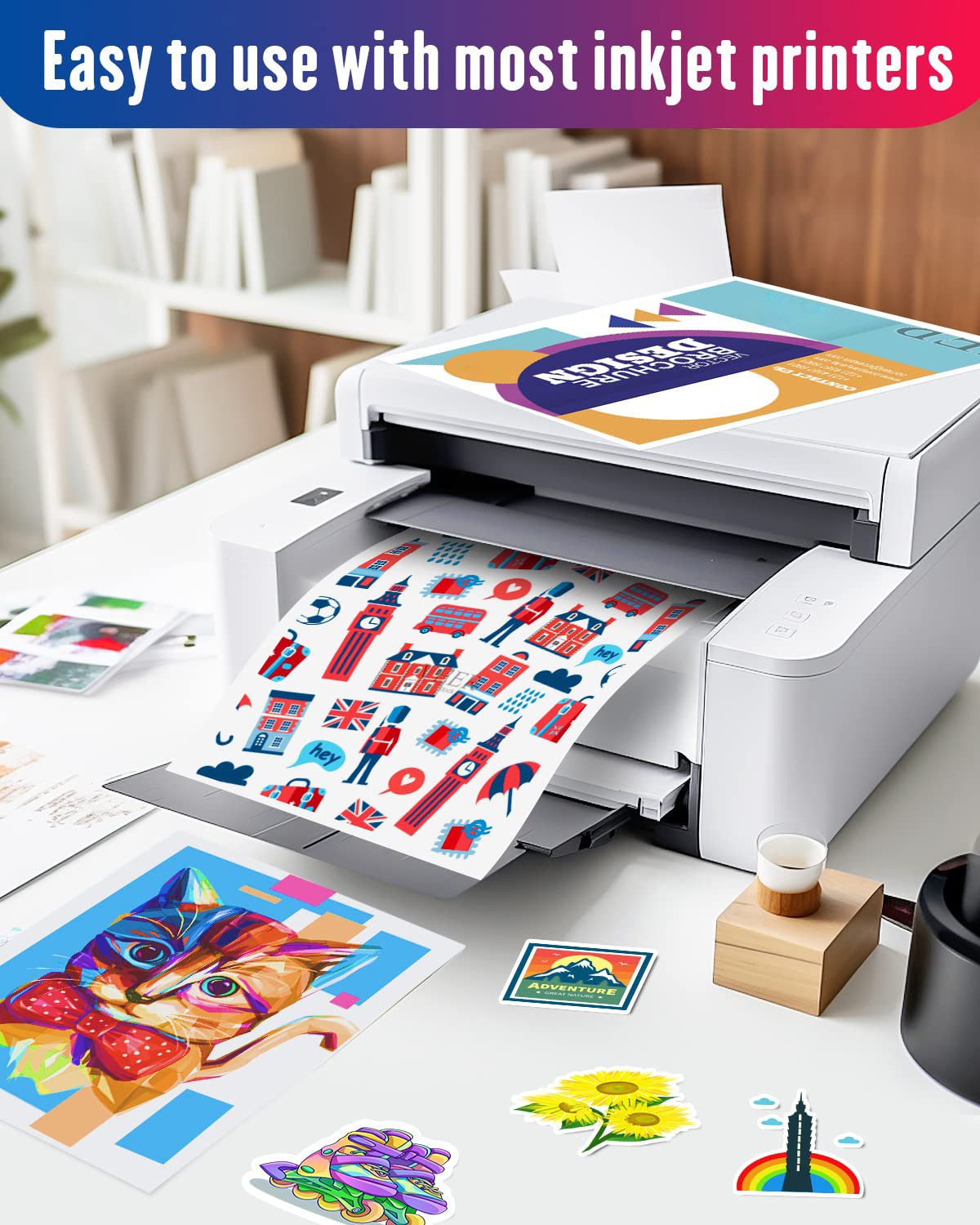 Vinyl Sticker Paper, Glossy Printable Decals, Inkjet Printer, 8.5×11 In, White