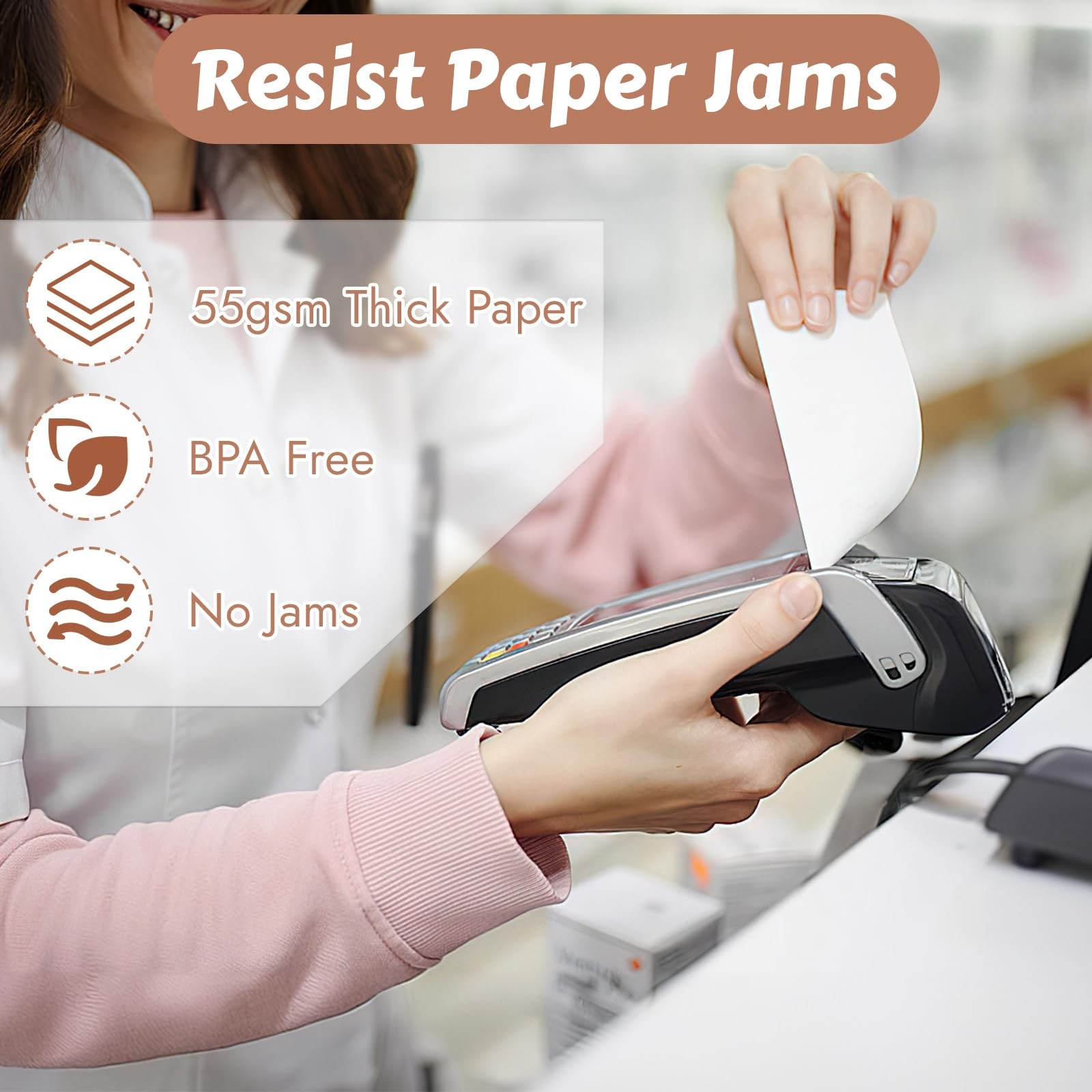 (8 Rolls) 2 1/4″ x 55′ Thermal Receipt Paper, Compatible with Most white