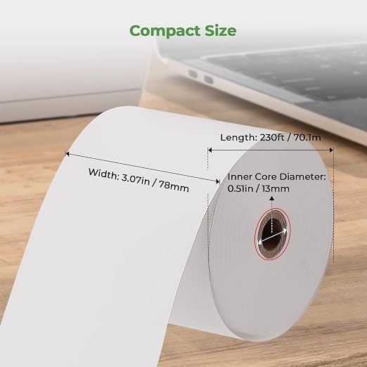 MUNBYN Thermal Paper 3 1/8 x 230ft, 10 Rolls Receipt 3 1/8″ x 230′, White
