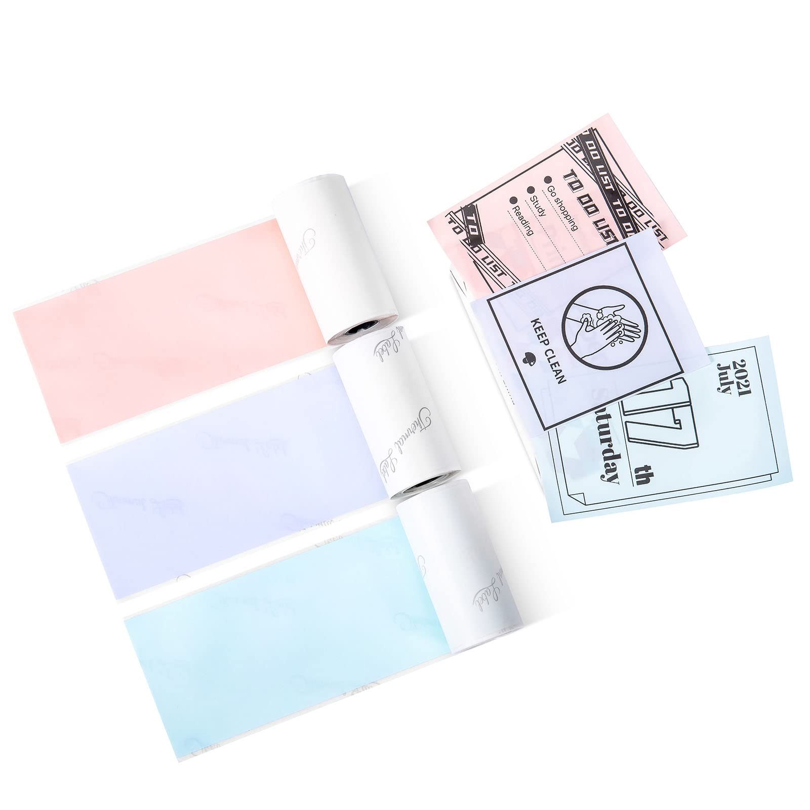 Adhesive Thermal Sticker Paper 50mm – Pink/Blue/Purple, 3 Rolls for Mini Printer