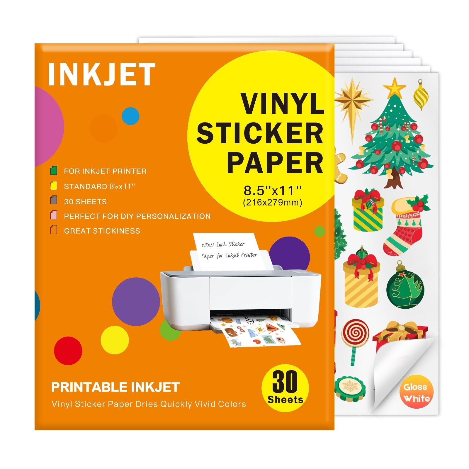 30 Sheets Premium Printable Vinyl Sticker, Vinyl Glossy White Waterproof Stic…