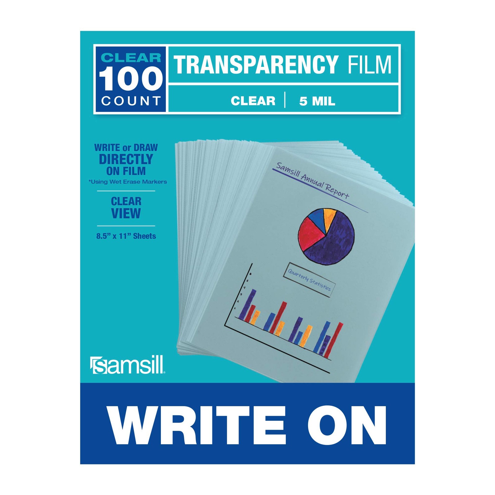 100 Pack 8.5″ x 11″ Clear Write On Transparency Film 5 mil for Use with Dry E…