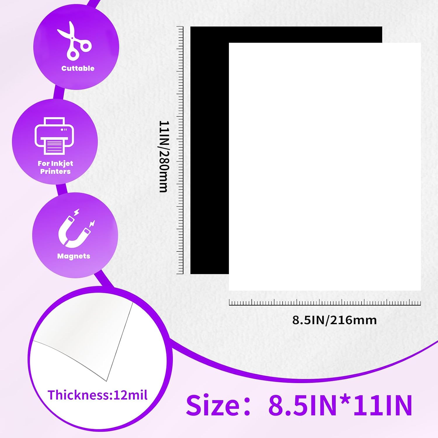Printable Magnetic Sheets for Inkjet Printer,8.5″ X 11″(Pack of 16),12 Mil Thick