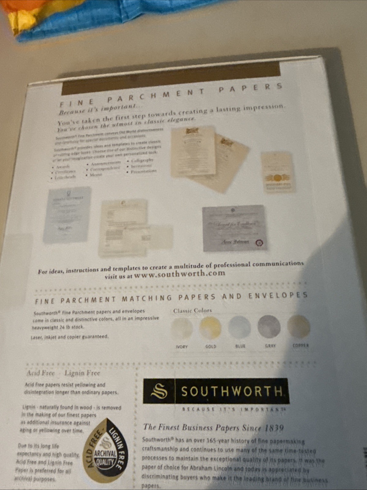 SOUTHWORTH FINE PARCHMENT PAPER IVORY 100 SHEETS 8.5 INCH BY 11 INCH OPEN BOX