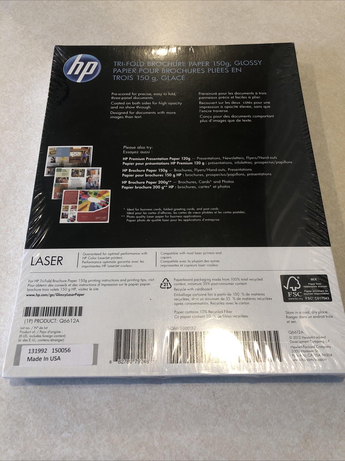 HP Laser Print Flyer Paper 8 1/2″ x 11″ Glossy 150 Sheets/Pack White Q6612A