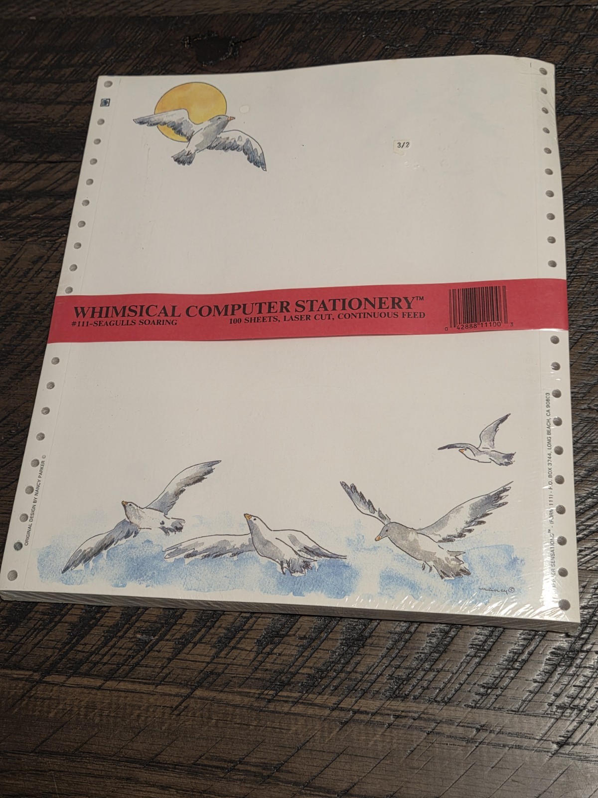 Seagulls Soaring Whimsical Computer Stationary 100 Sheets Laser Cut Pin Feed New