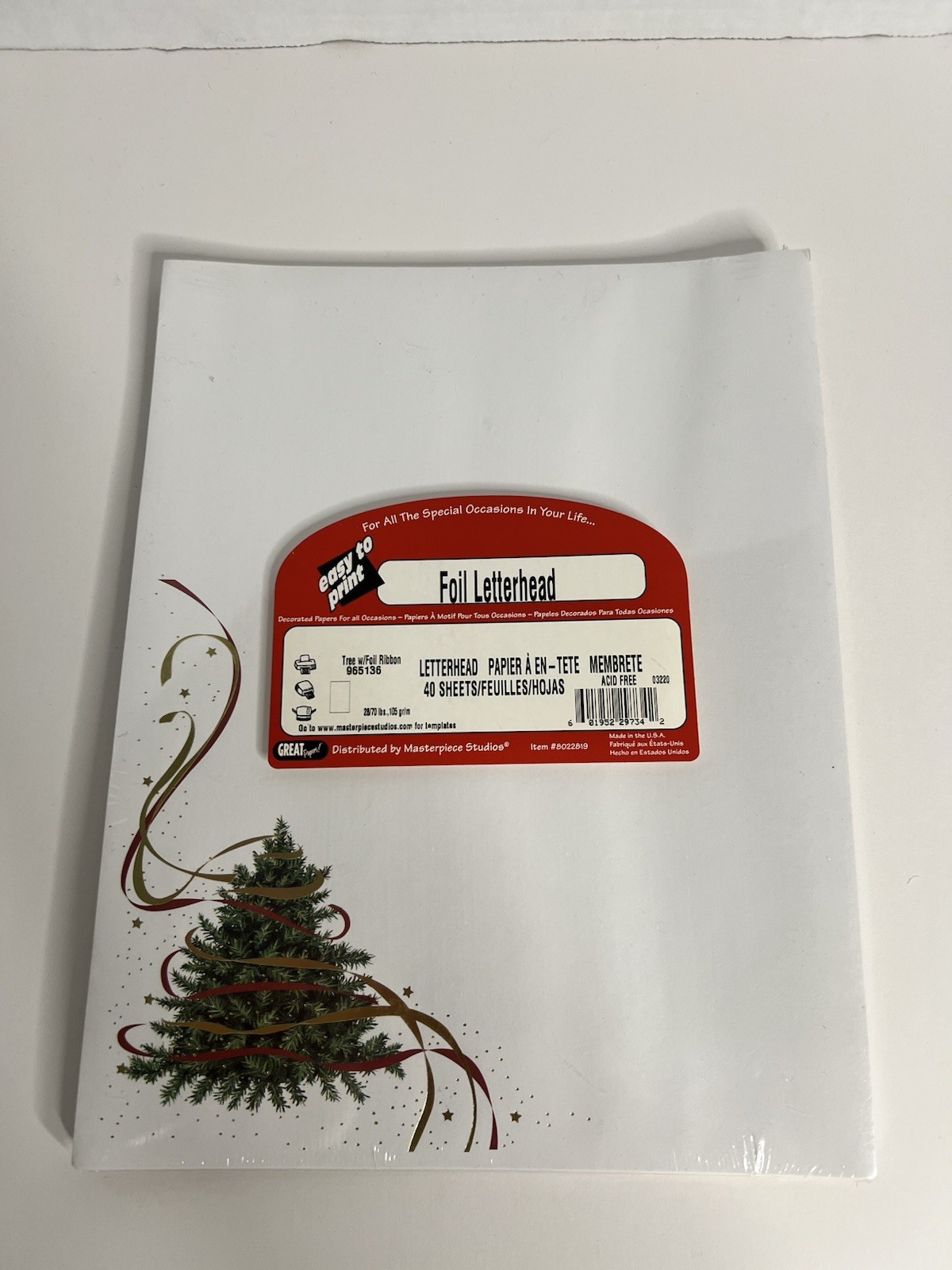 Christmas Tree Foil Ribbon Letterhead Easy to Print 40 Sheets Computer Paper New