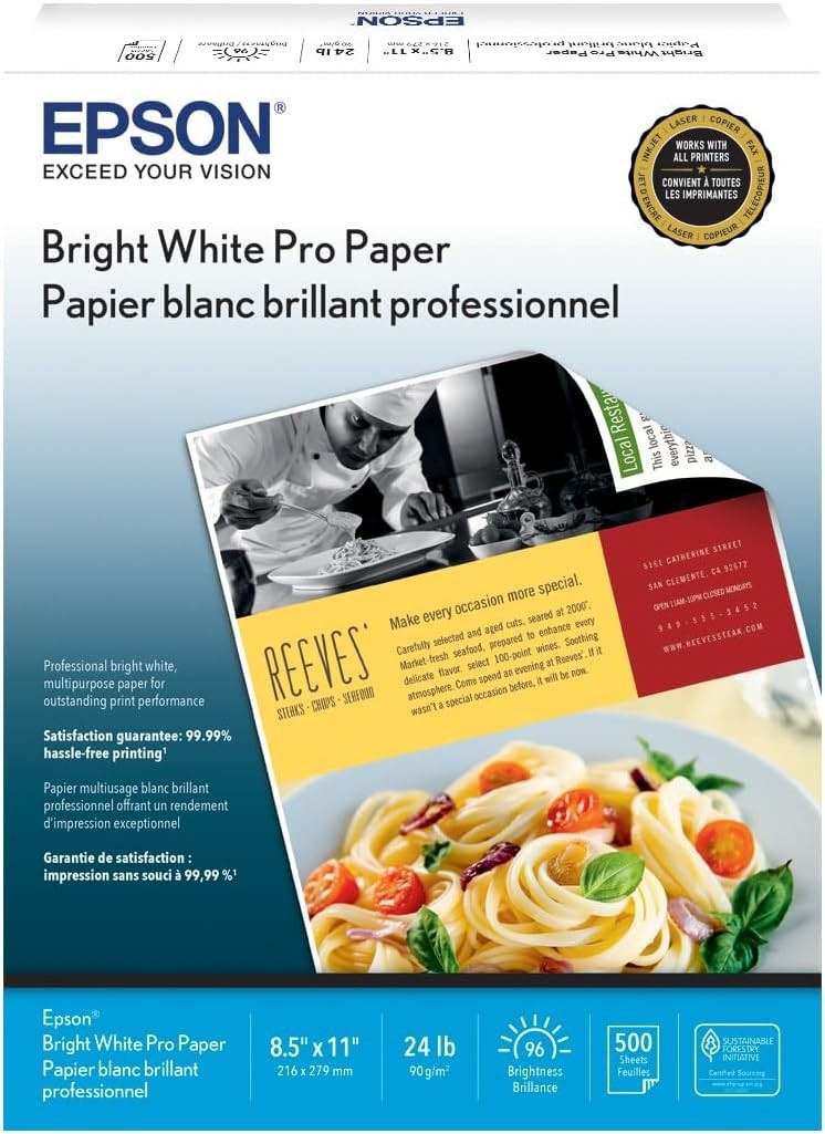 Epson Pro Paper 8.5 x 11 Inch 500 Sheets S041586-4 Bright White