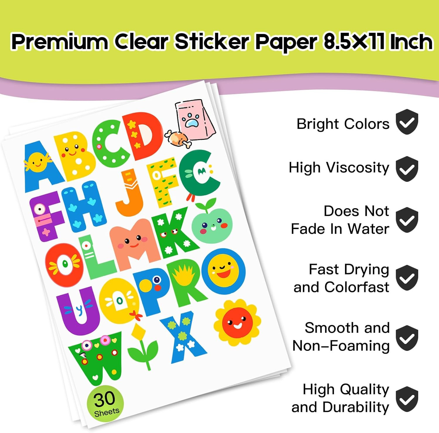 30 Sheets Premium Printable Vinyl Sticker Paper for Inkjet Printers Glossy White