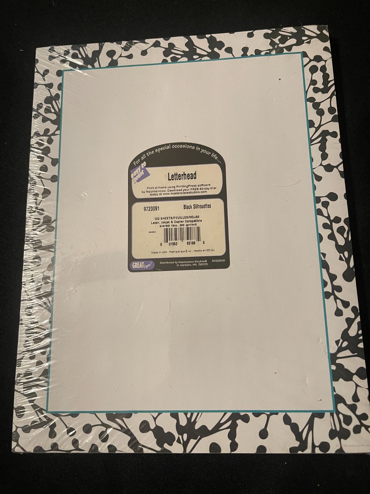New Masterpiece Studios Letterhead Paper Black Silhouettes Design 100 Sheets