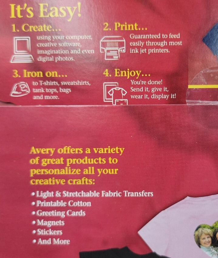 Avery Personal Creations 3279 Ink Jet Dark Fabric Transfers. New