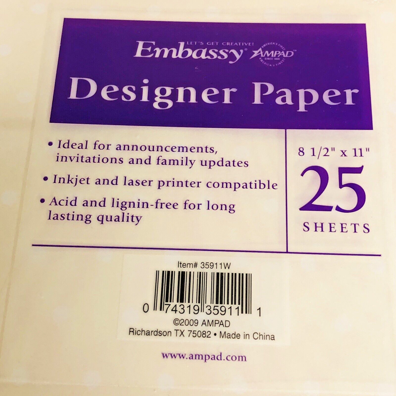 Embassy Designer Printer Paper 25 Sheets 8.5×11 Inkjet Laser Drawing 2 Pack NEW