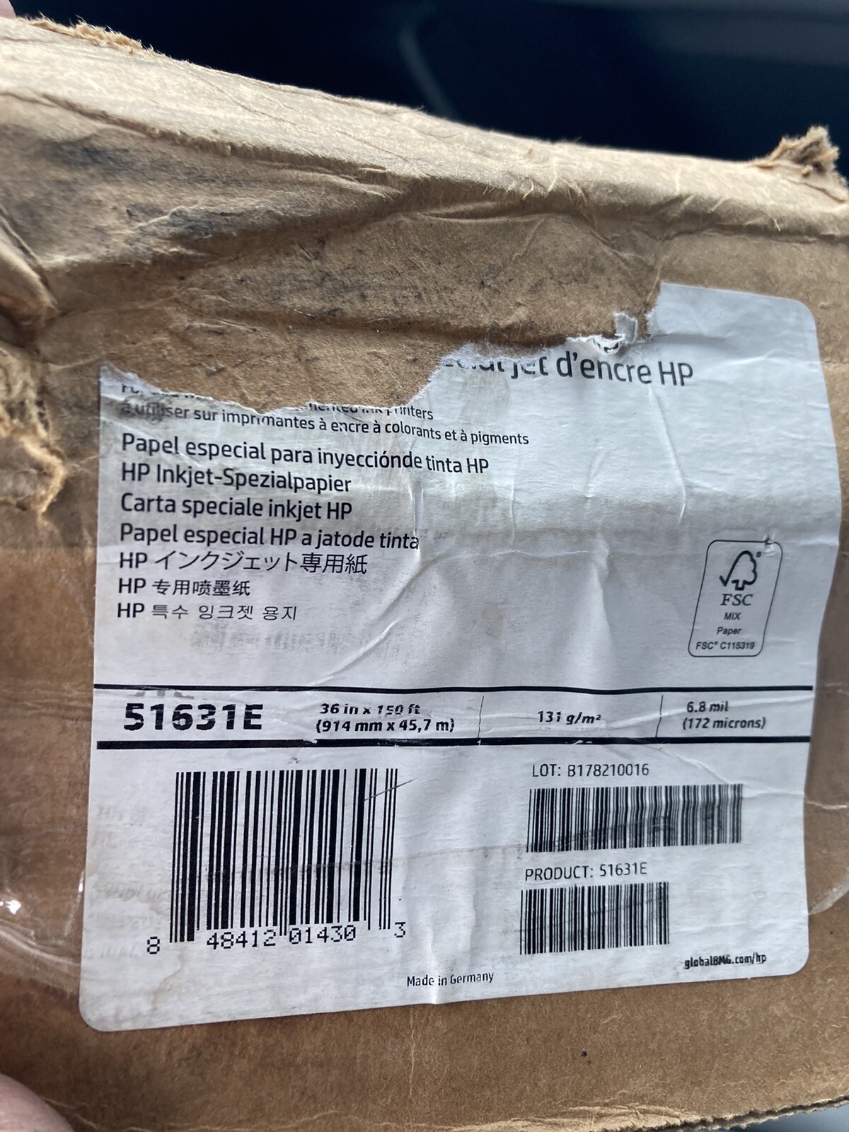 New in box original genuine HP Inkjet Inkjet Paper Matte 51631E 36” 150’