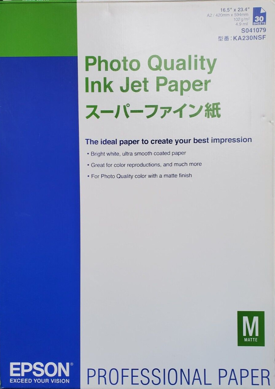 Epson Photo Quality Ink Jet Paper A2 16.5″ x 23.4″ 30 Sheets S041079