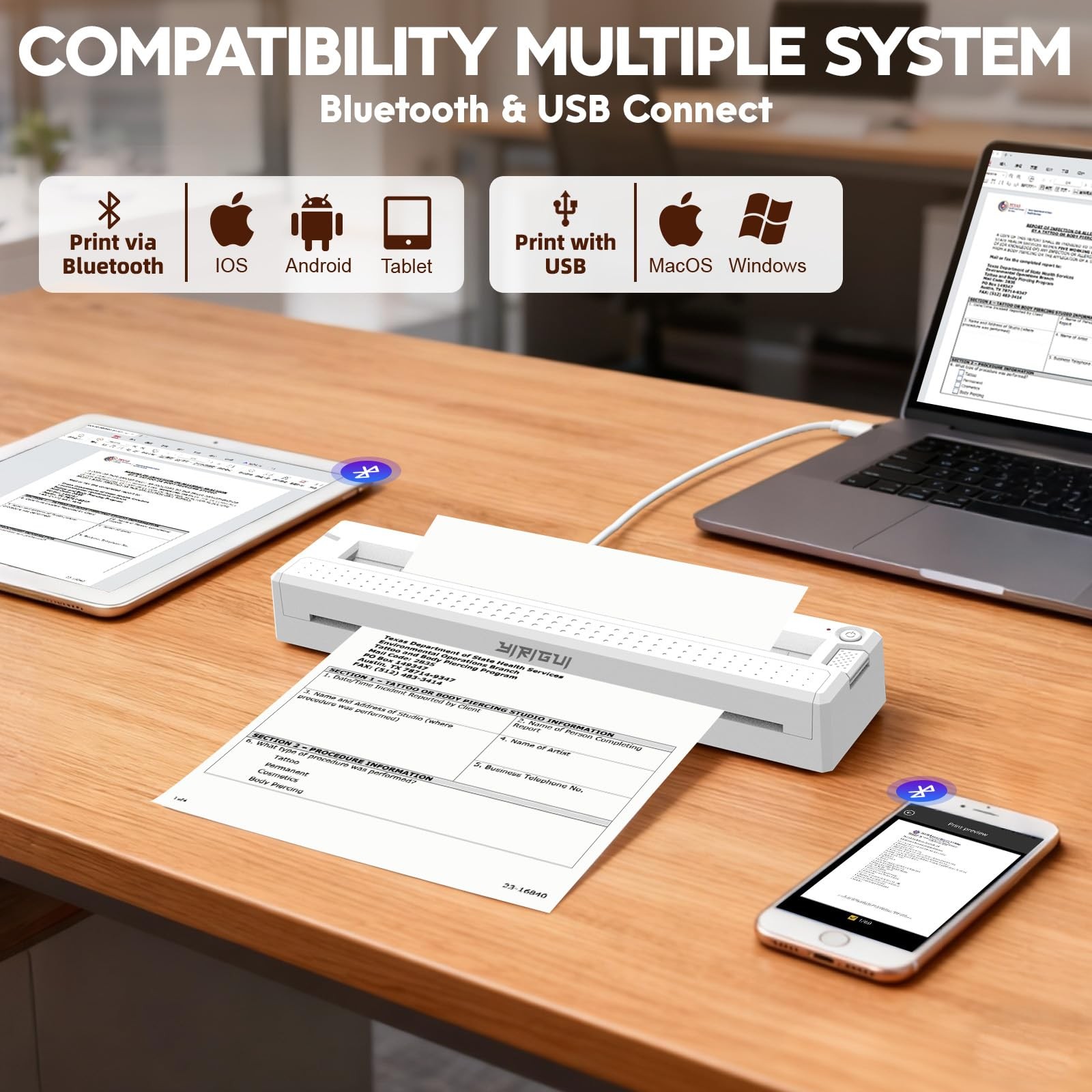 YIRIGUI Portable Wireless Inkless Printer for Home Travel, M9 short, Black