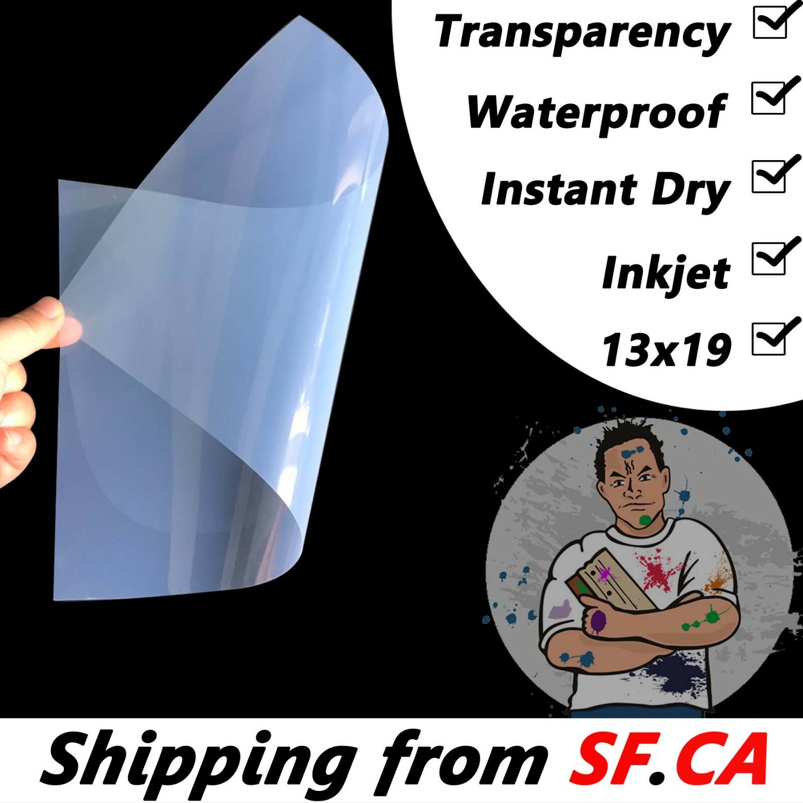 13″ x 19″，Premium Waterproof Inkjet Milky Transparency Film，50 sheets