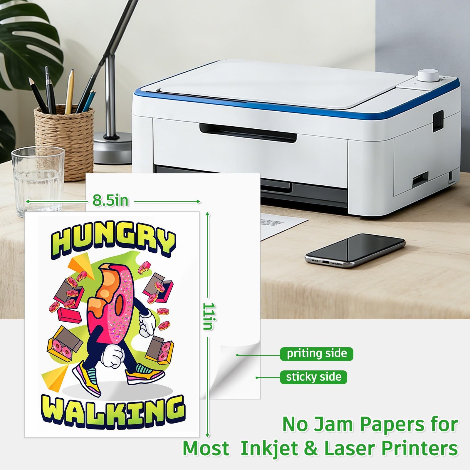 Printable Vinyl Sticker Paper for Inkjet and Laser Printer – Glossy White Wat…