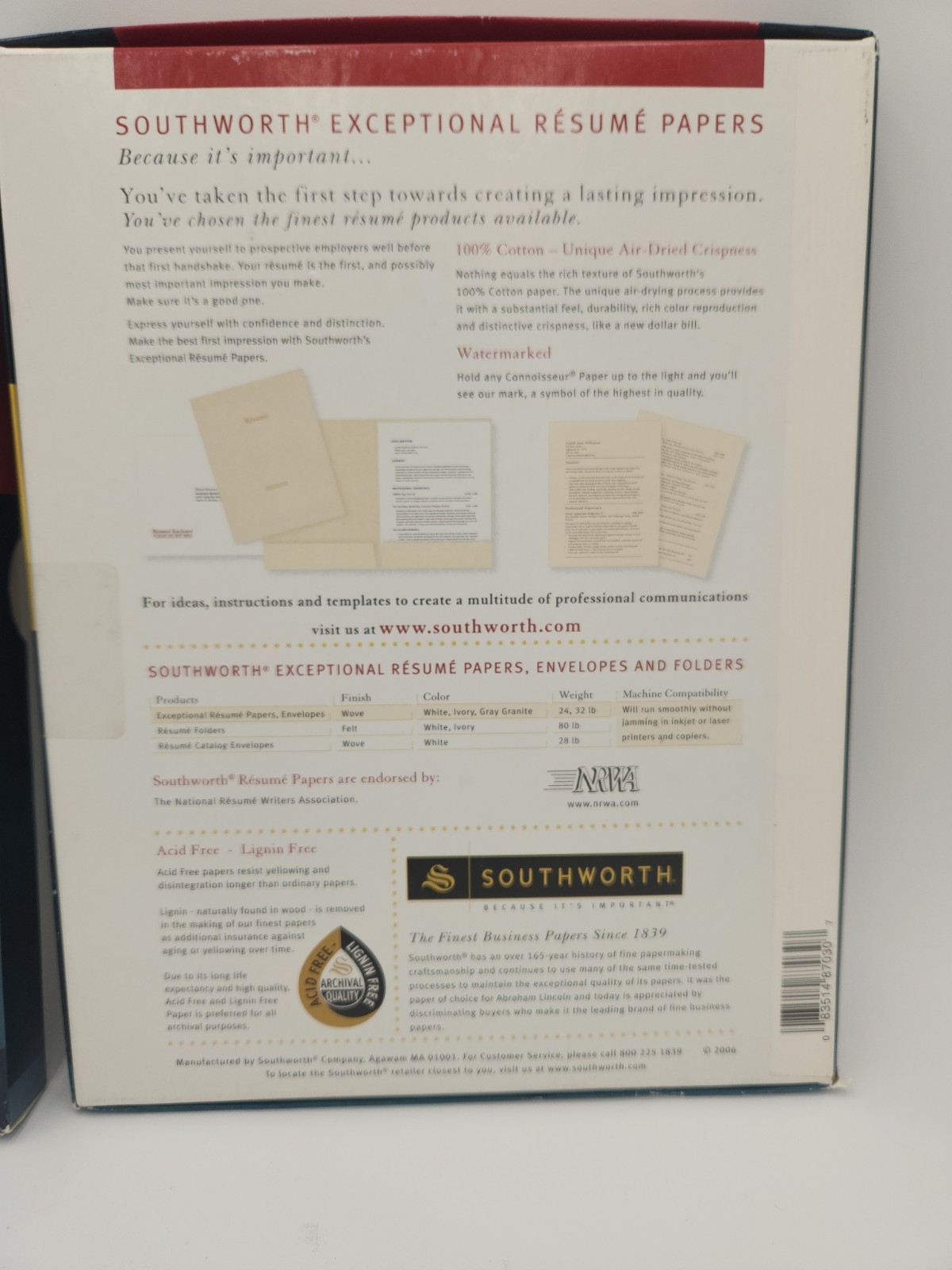 Southworth Connoisseur Collection Exceptional Resume Ivory Paper and Envelopes