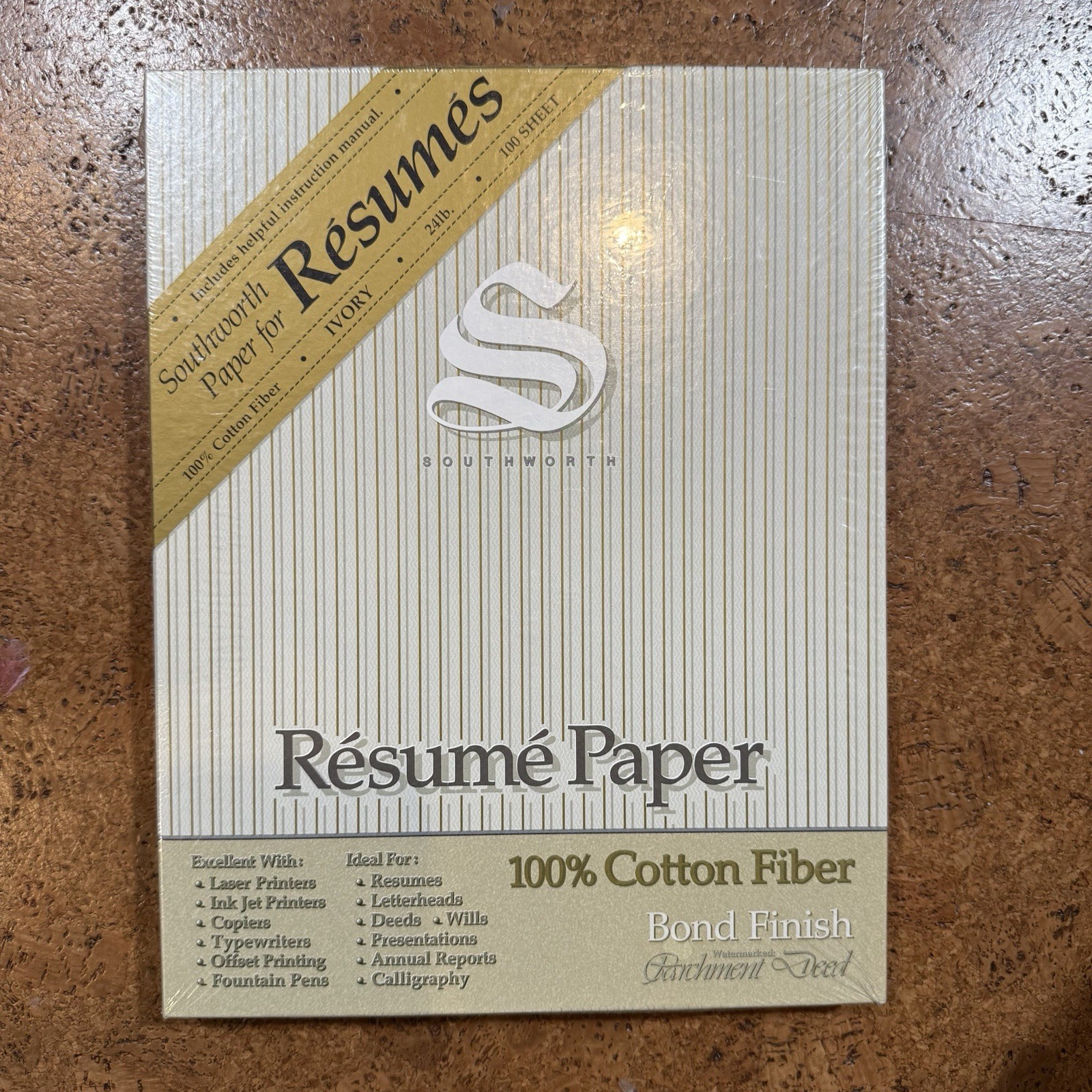 Southworth 100% Cotton Fiber Resume Paper Watermarked 24lb 8.5×11″ Ivory R141CF