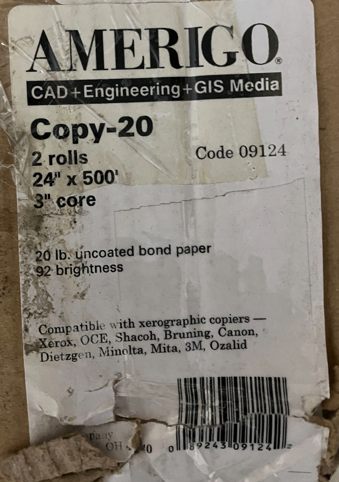 Amerigo Copy-20 #09124 CAD+Engineering+GIS Media 2 Rolls 24″ x 500′ 3″ Core