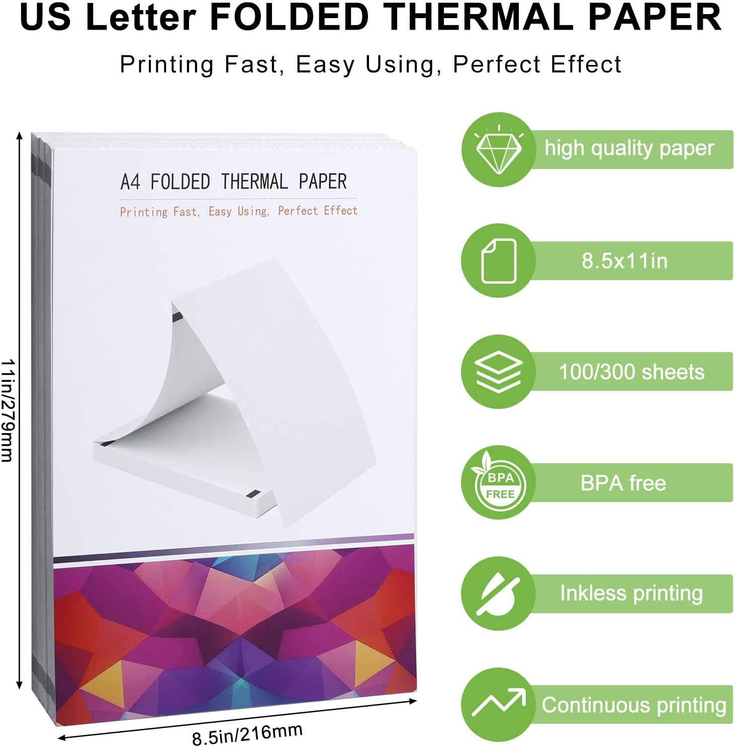 100 Sheets Thermal Printer Paper 8.5 X 11 Inch US Letter Size Thermal Paper