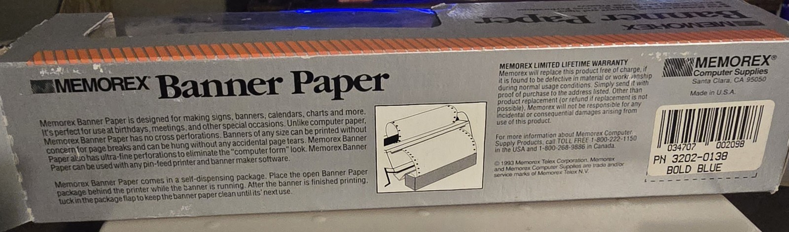 NEW IN BOX Memorex Banner Paper Bold Blue Dot Matrix Printer