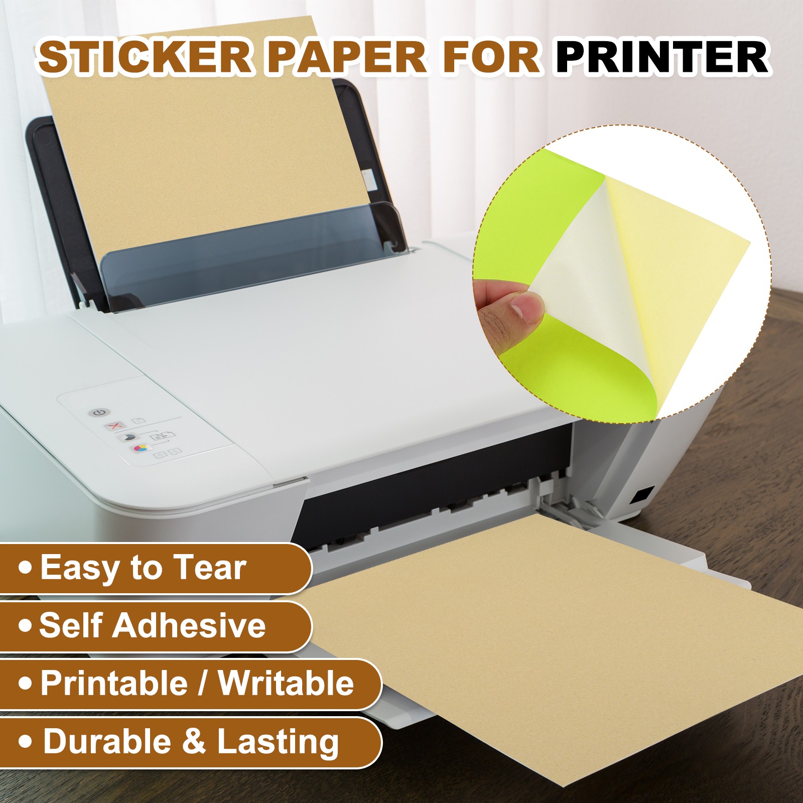 50 Sheets Yellow A4 Printer Stickers, 50 Pieces