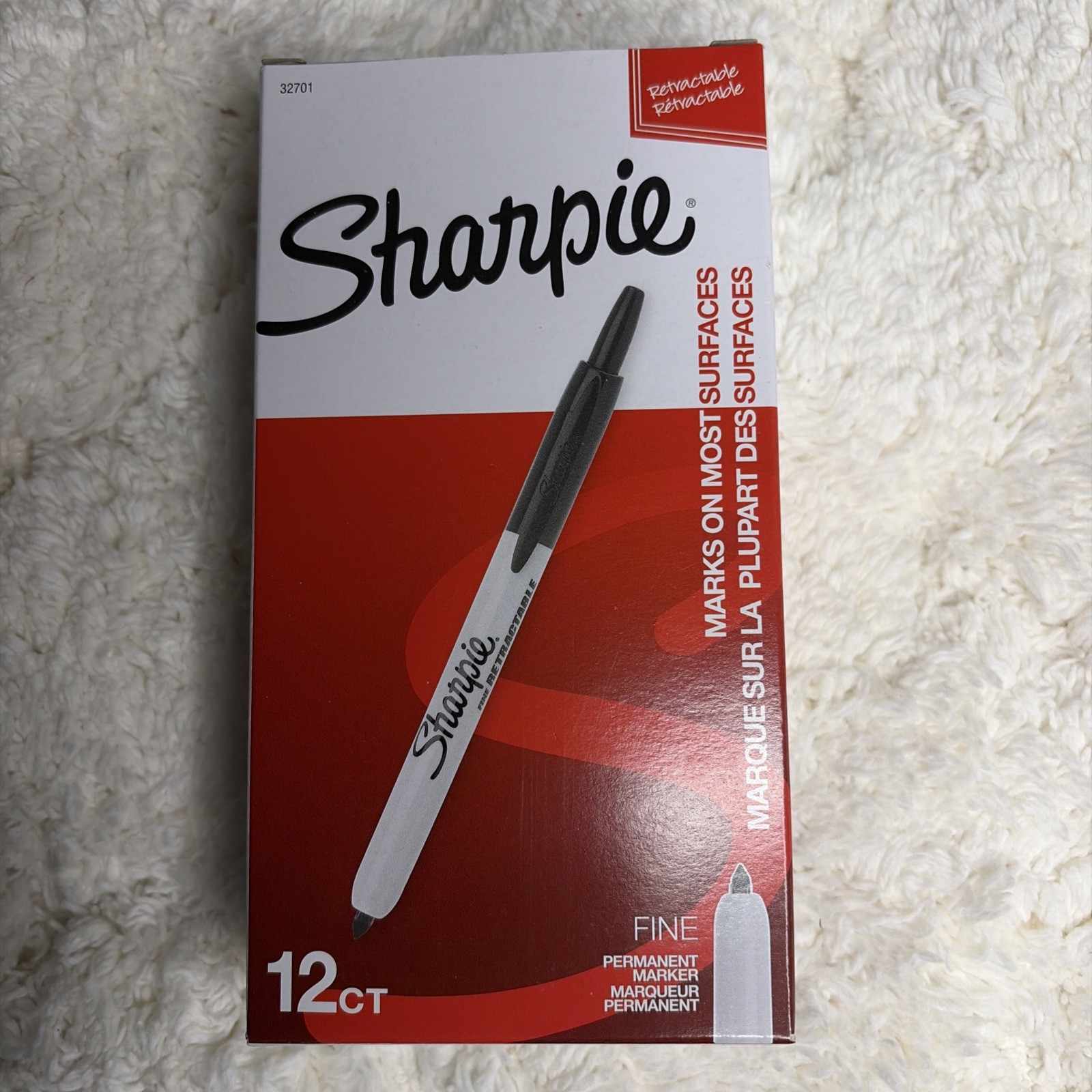 SHARPIE 32701, Retractable Permanent Markers, Fine Point, Black, 12 Count Box
