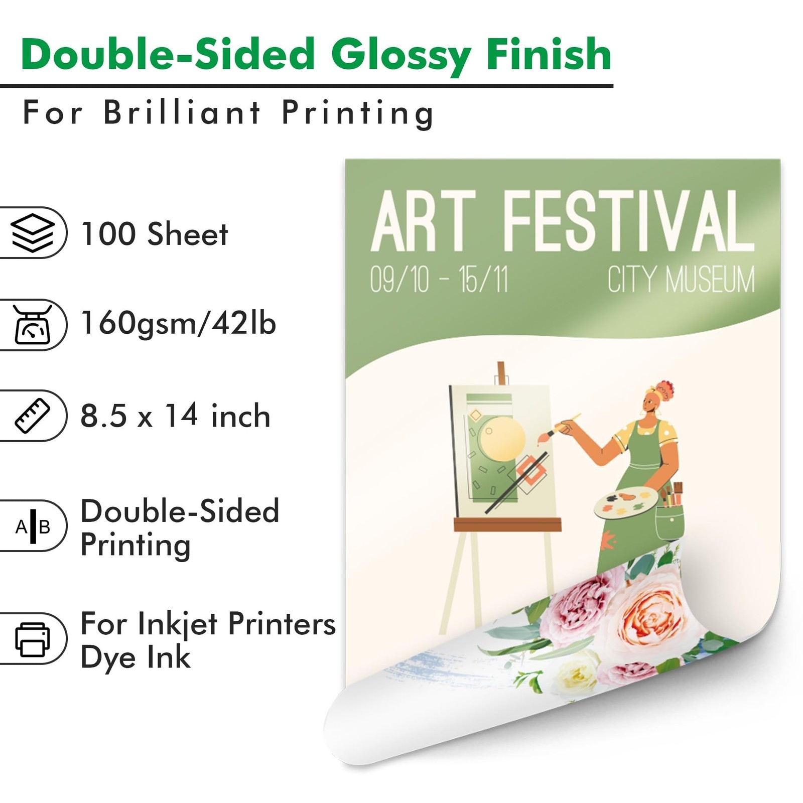100 Sheets 8.5×14 Inch Koala Double Side Glossy Brochure Photo Paper 42lb