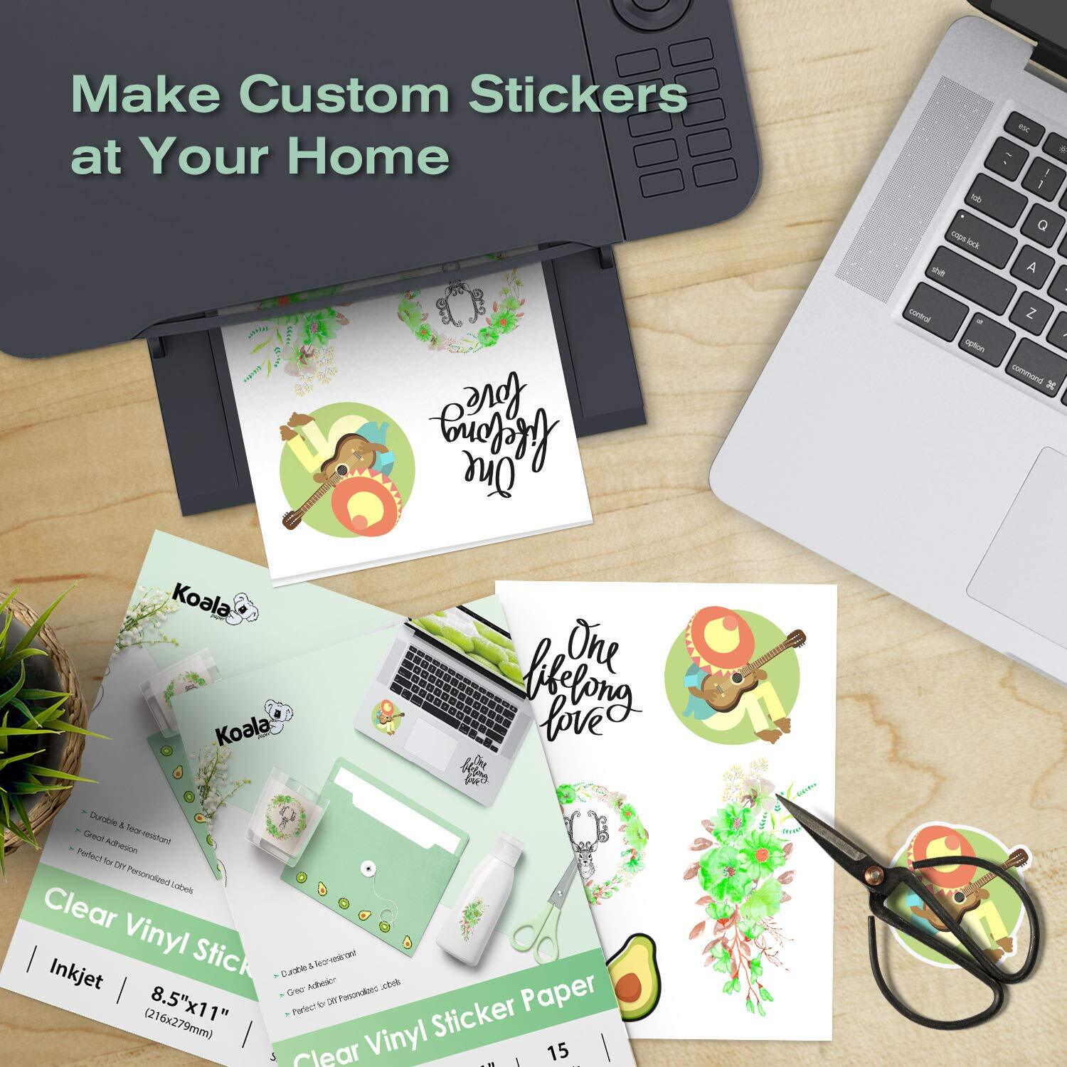 Waterproof Printable Vinyl Sticker Paper for Inkjet Printer – 15 Clear White A4