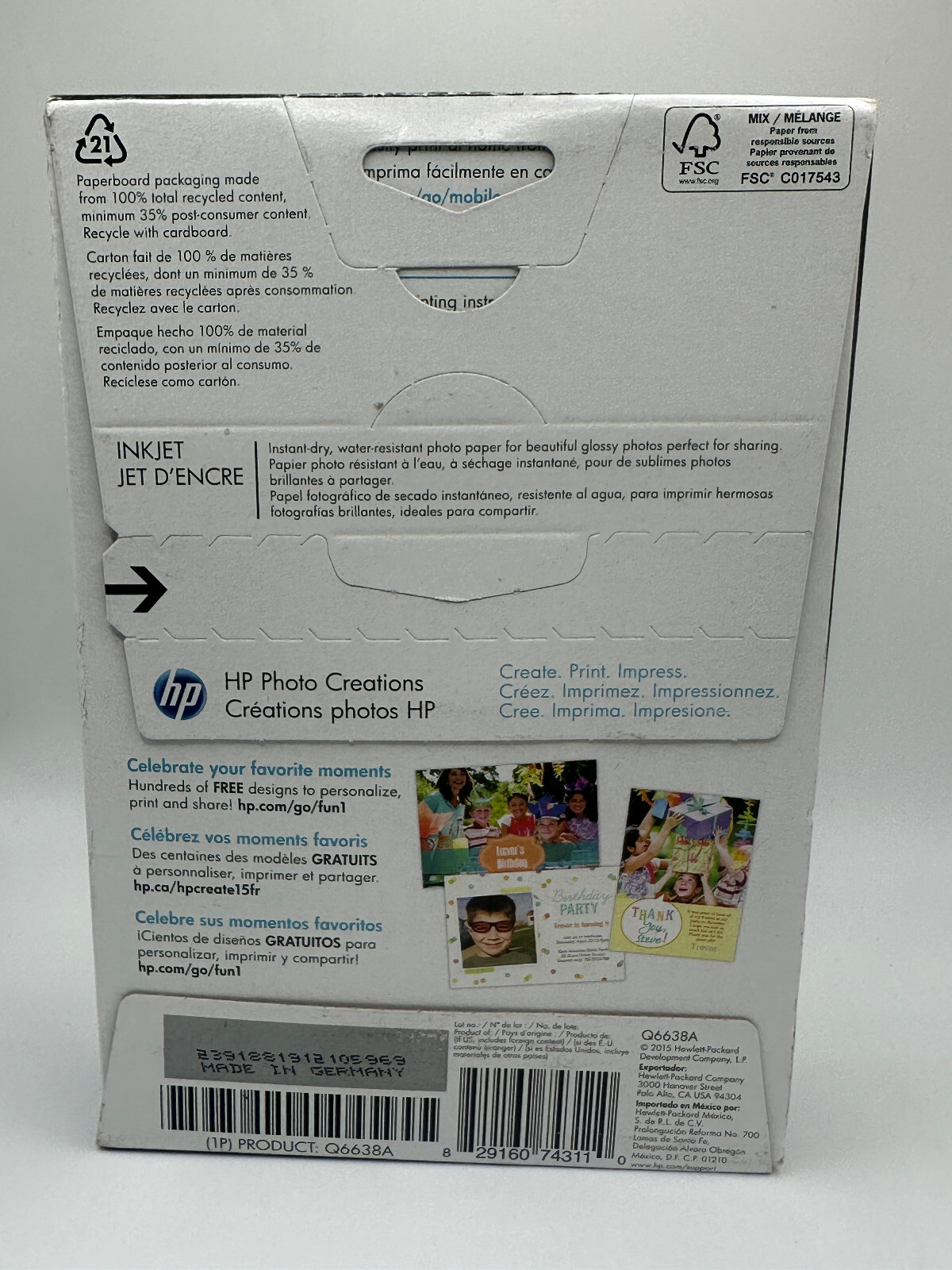 Lot of 2-Hewlett Packard Q6638A Glossy Printer Paper 4X6-100 Sheets- 200 Total