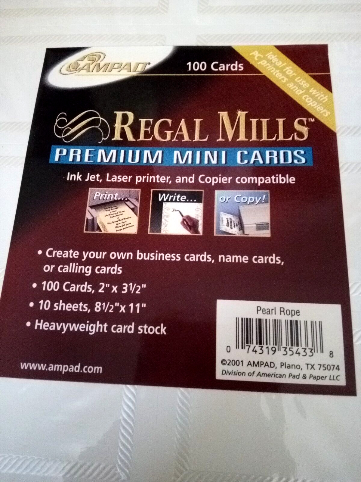 Regal Mills 80 Premium Mini Cards 2 × 3.5″ 8 Sheets 8 1/2 × 11″ Pearl Rope