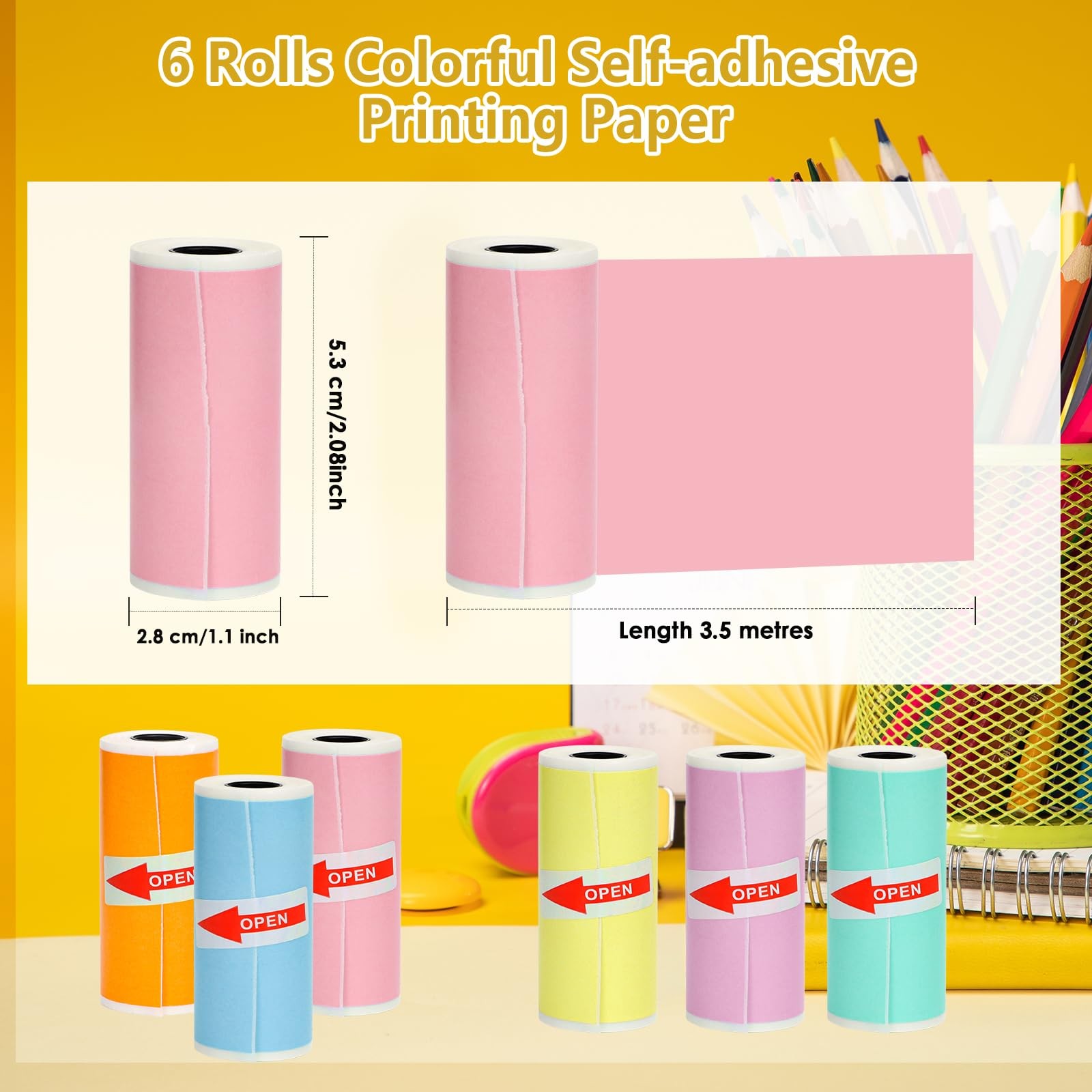 SZMILAIDUO 6 Rolls Colored Thermal Sticker Paper for Phomemo T02/M02/M02S PRO…