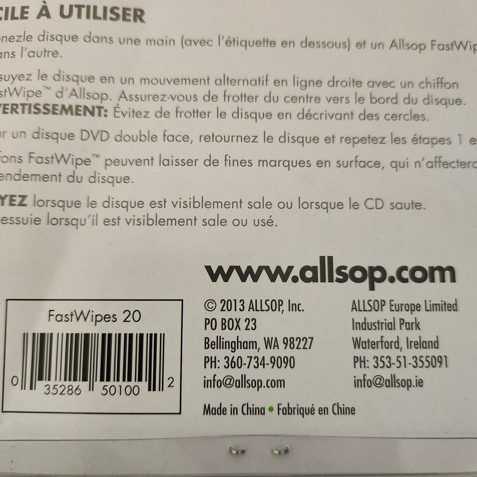 Allsop CD/ DVD FastWipes Cleaners Removes Dust Fingerprints ** Free Ship