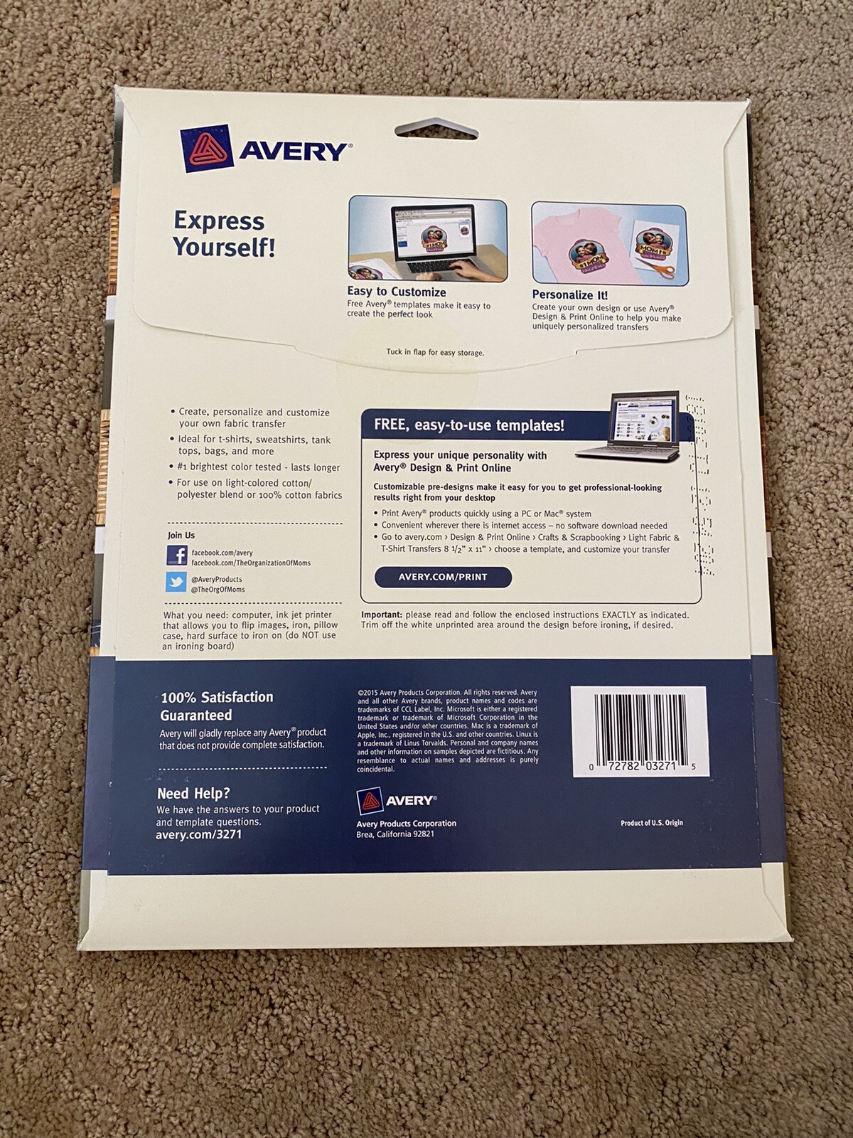 NEW Avery Printable Heat Fabric Transfer Paper for DIY Projects on Light Fabrics
