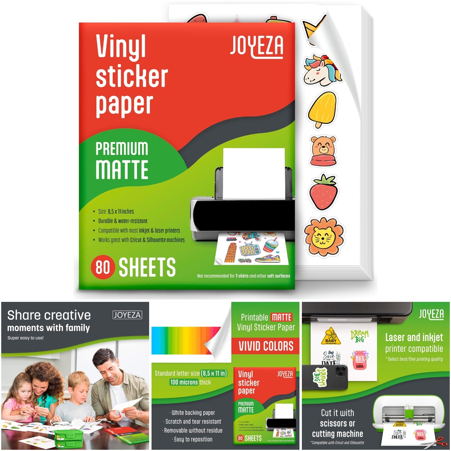 Premium Printable Vinyl Sticker Paper 80 Sheets Matte White Waterproof Quick