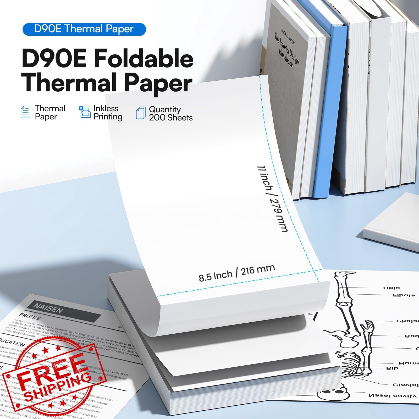 ETIKEZ D90E Thermal Printer Paper 8.5 x 11 Inch, Continuous Folding Thermal P…