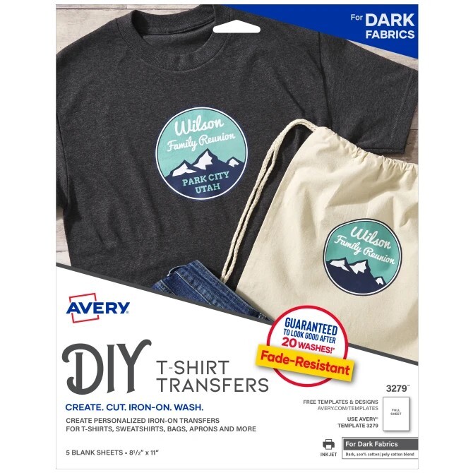 Avery 3279 – DIY T-Shirt Transfers – 5 Blank Sheets – 8.5” x 11” – Inkjet (NEW)
